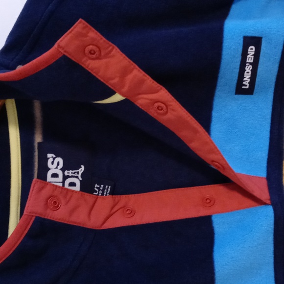 💙Land's End💙 - Multicolor Rugby Striped Quarter Button Pullover - Picture 4 of 10